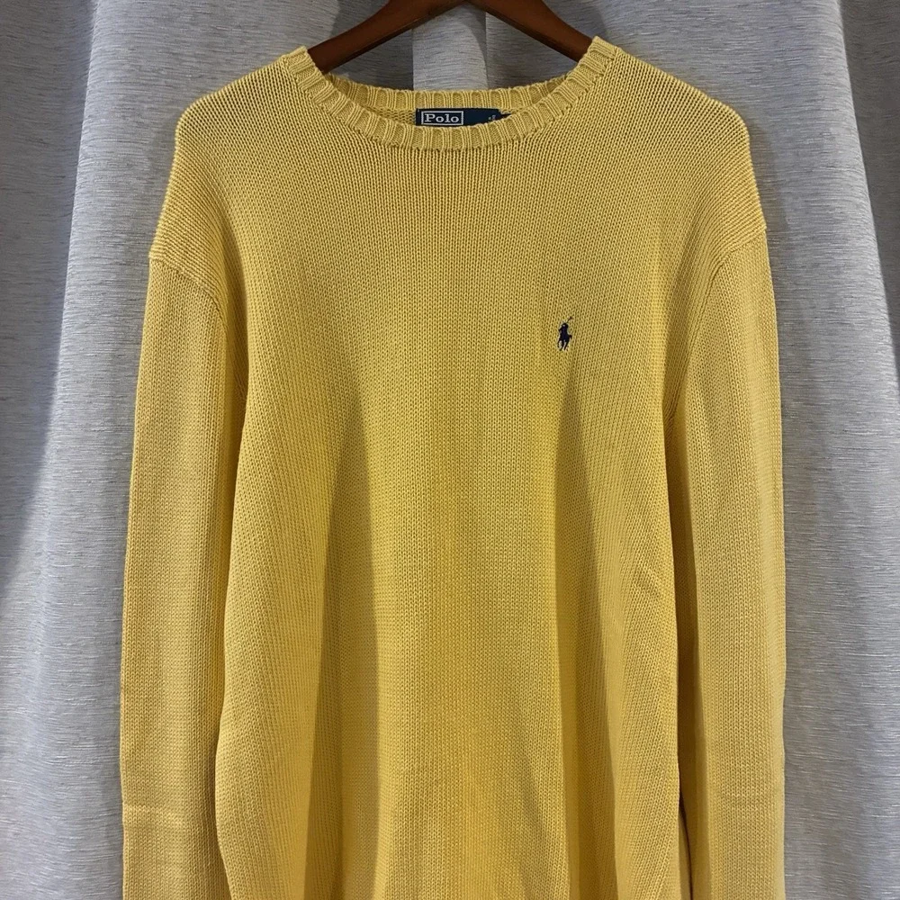 Polo Ralph‎ Lauren Sweater Men's XL Yellow Waffle Knit Pullover Vintage